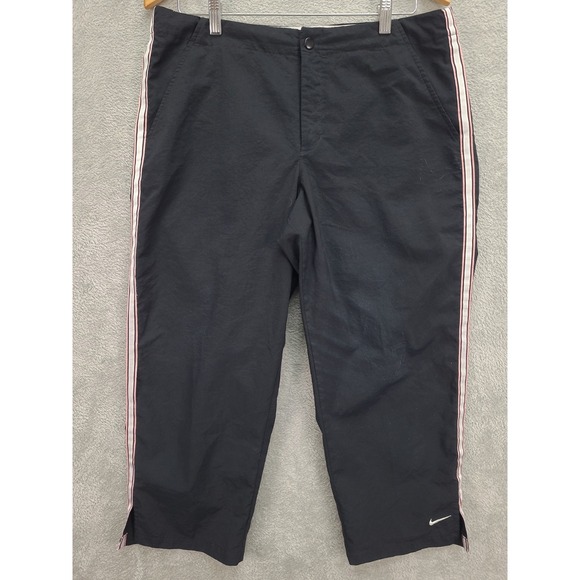 Vintage Y2K Nike Track Capri Pants Womens Size Large Black Orange Swoosh Sports - Picture 1 of 16